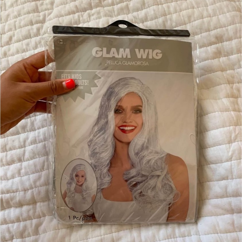 White Long Wig with Silver Tinsel